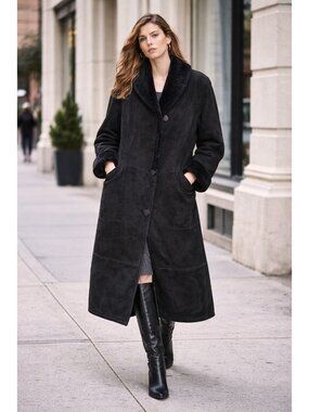 Rafel Brothers Shearling Coat Womens 8 Black Sheepskin Fur Lined Leather Coat
